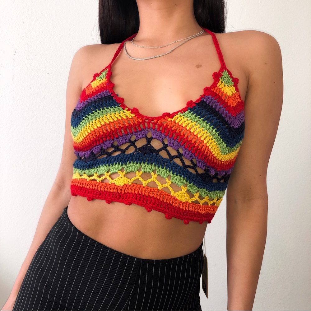 ~ RAINBOW KNIT HALTER TOP ~